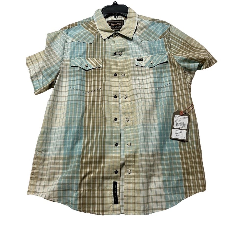 Howler Brothers H Bar B Cottage Plaid Seafoam Men's Small Snapshirt (R1)